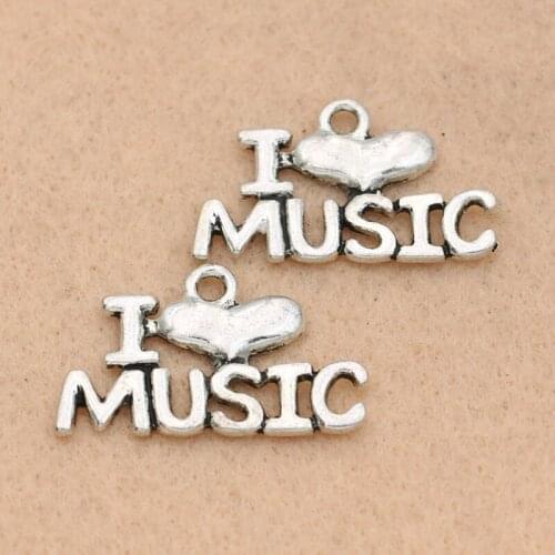 5pcs I Love Music Charm Pendant fit Bracelet Necklace Tibetan Silver Plated Jewelry DIY Making Accessories 16x28mm