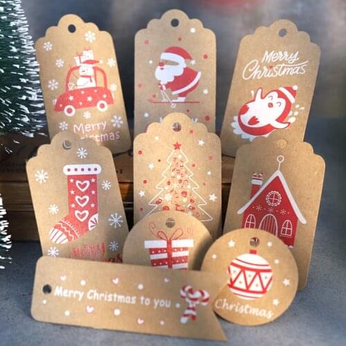 50Sets Santa Claus Penguin Cartoon Bookmarks Merry Christmas Kraft Gift Tags Xmas Party Decoration Hang Tags Stationery Supplies