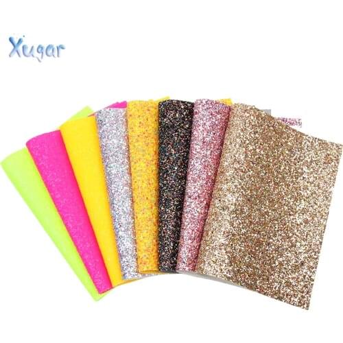 Xugar 22*30cm Faux Synthetic Leather Bow Fabric Neon Colors Chunky Glitter Party Wedding Decoration DIY Hairbows Bags Materials
