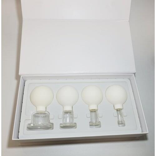 White Face Lift Anti Cellulite Vacuum Massage Suction Glass Cupping Set of 4 Cups Facial Rejuva Cup