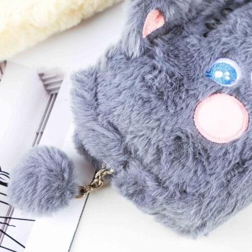 Large Capacity Plush Pen Bag Pencil Pouch Cartoon Cosmetic Storage Bag Fluffy Ball Zipper Closure for Children Women