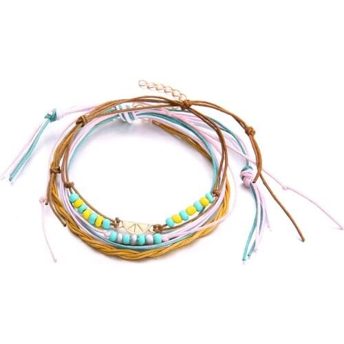 DoreenBeads Fashion Anklets Pink White Green PU Rope Colorful Acrylic Beads Travel Accessories For Women Concise Jewelry,1 Piece