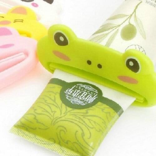 Toothpaste Dispenser Hose Squeezer Cute Frog Rolling Squeeze Toothpaste Cosmetics Without Wasting Bathroom Accessories Set