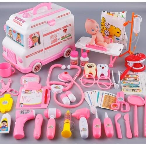 Electric Ambulance Box 52/65 Pcs/Set Girls Role Play Doctor Game Medicine Simulation Dentist Pretend Toy