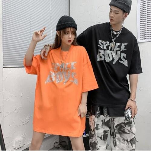 T Shirt for Men Summer Letter Print Short Sleeve O Neck America Europe Style High Street Korean Hip Pop Harajuku Couple Clothing