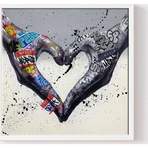 Home Decor Gesture Heart Graffiti Art Canvas Painting Love Hands Wall Art Posters and Prints Decorative Picture for Living Room