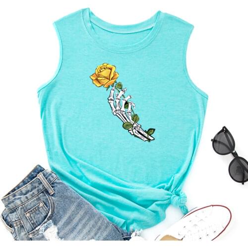 Keleton Hand with Rose Tank Tops Women Vest Tanks Top Summer Shirt Sleeveless T-Shirts Casual Muscle Fitness Tee Shirts Clothes