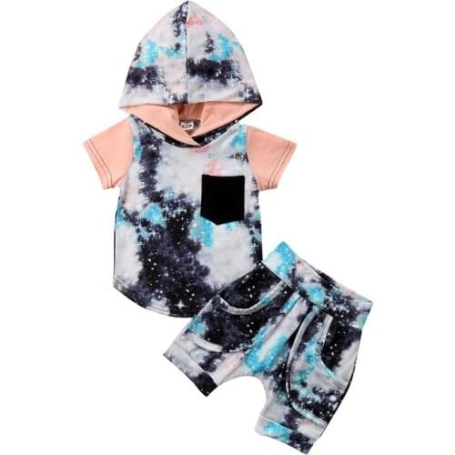 Emmababy Infant kids Baby Boy Girl Clothes Set Graffiti Hooded Short Sleeve Summer T-shirt Shorts Boys Girls Clothing Outfits