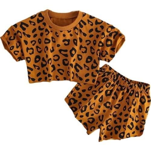Summer Baby Girls Clothes Sets Toddler Girl Leopard T shirts And Shorts Suit Kids Holiday Beach T-shirt Shorts Clothing Set 1-4Y