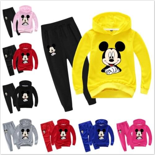 Spring Autumn Cartoon Mickey Print Baby Boys Long Sleeve T Shirt Hoodies+Pants 2Pcs Set Girls Clothing Sweatshirt Kid Tracksuits