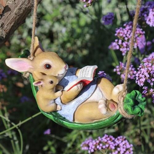 Rabbit sculpture resin ornaments home outdoor courtyard tree pendant garden decoration home furniture decoration living room