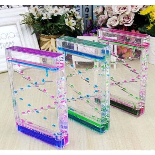 Square Slide Floating Mix Colored Oil Hourglass Bubbler Motion Timer Sensory Toy Home Decor - Blue + Pink