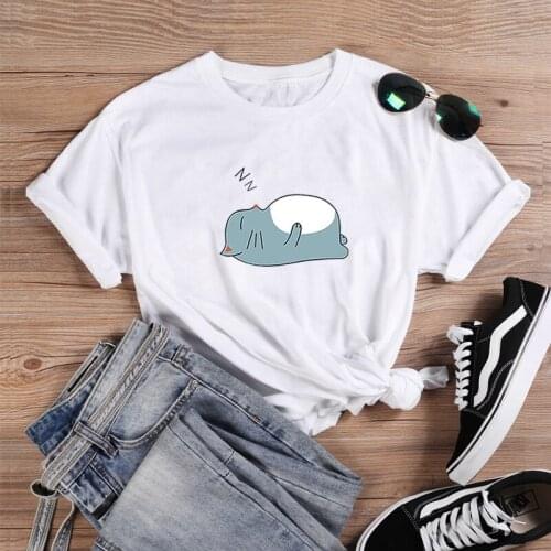 Summer T Shirt Women Cute Cats Print Short Sleeve Cotton Tshirt Women Harajuku Mujer Camisetas Casual Tee Shirt Femme Tops