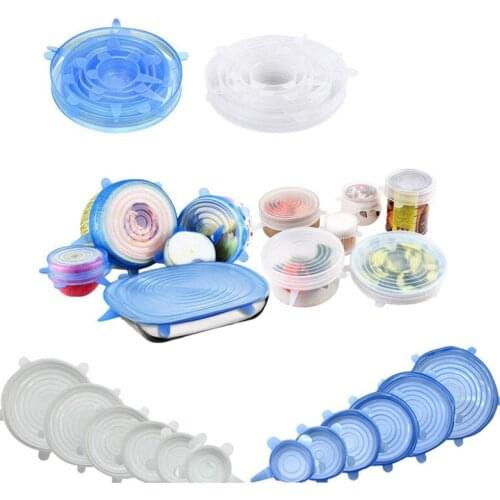 6Pcs/Set Reusable Silicone Stretch Lids Universal Silicone Food Wrap Bowl Pan Pot Lid Silicon Cover Stoppers Caps Keeping Fresh