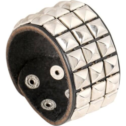 Punk Rock Fashion Wide Black Leather Cuff Bracelet Rivets Charms Casual Bangle Wrap Hippie Hiphop Vintage Unisex Big Wristbands