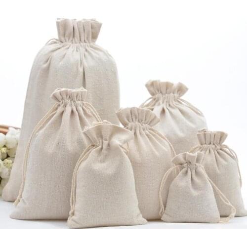 Handmade Muslin Cotton Drawstring Packaging Gift Bags for Coffee bean Jewelry Pouch Storage Wedding Favors Rustic Folk Christmas