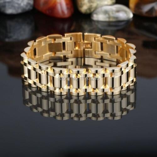 High quality new fashion gold stainless steel mens Link Chain bracelet Bangle 17mm 8.66"