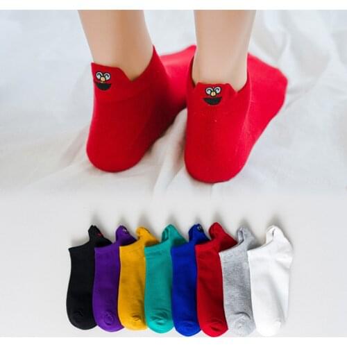 New Fashion 1Pair Kawaii Women Socks Happy Ankle Funny Socks Harajuku Ladies Cotton Embroidered Expression Candy Color Sox