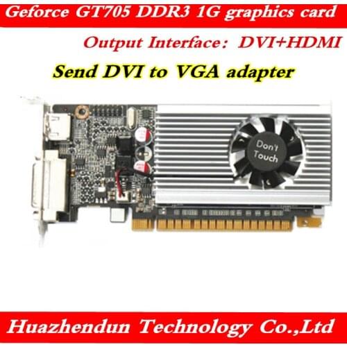 New desktop video card NVIDIA GT705 DDR3 1G dual screen high definition low power graphics card with DVI to VGA adapter