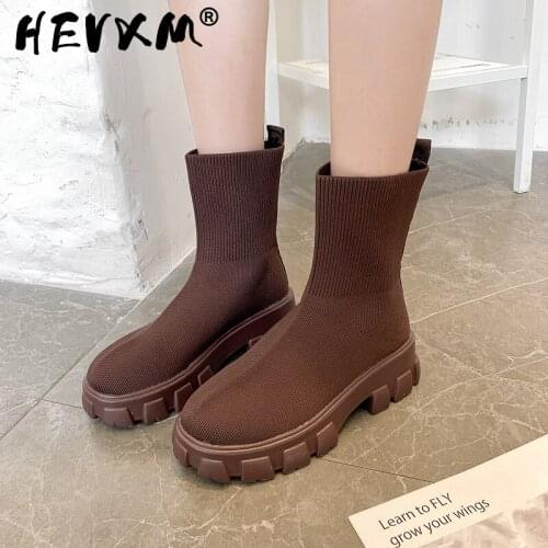 2021 New Winter High Heels Platform Fashion Boots Ankle Knitting Warm Snow Designer Sexy Gladiator Motorcycle Socks Botas Mujer