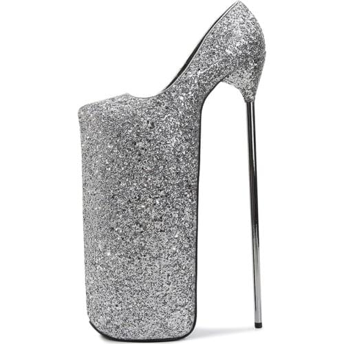 Sexy 30cm Extreme High Heels Platform Shoes Woman Large Size 44 45 Buckle Red Silver Womens Heels Pumps Stripper Shoes Women