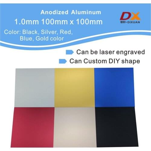 1.0mm Aluminium Plates 100x100mm Color Anodized Aluminum Blank Laser Engraved Marking Material Custom Size For Your Drawings