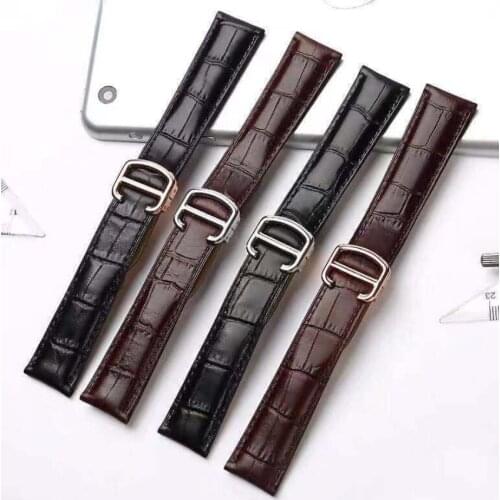 No buckle Genuine leather strap head layer leather watch strap waterproof mens and womens for Cartier Libo double tail acc