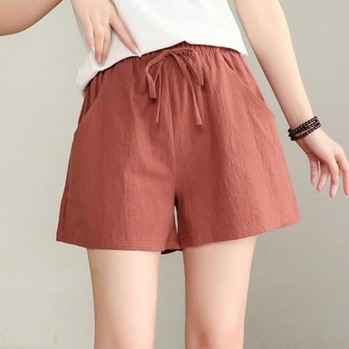 Women Casual High Waist All-match Exquisite Casual Shorts Summer Casual Solid Cotton Linen shorts loose shorts for girls Soft
