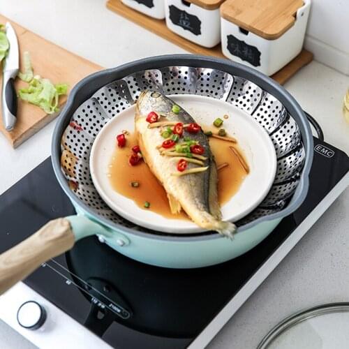 Folding Dish Steam Stainless Steel Food Steamer Basket Mesh Vegetable Cooker Steamer Expandable Pannen Kitchen Tool