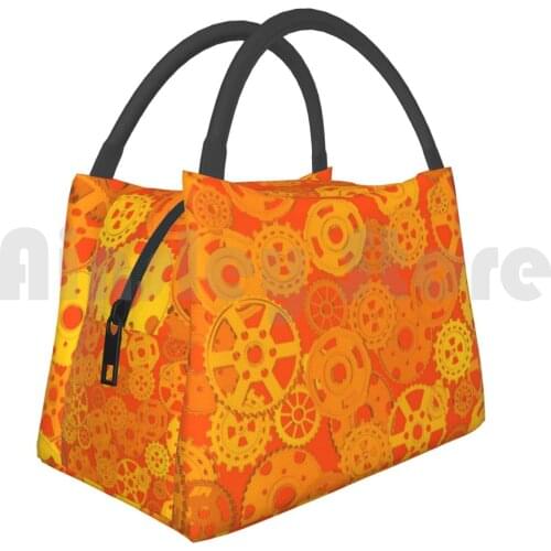 Cooler Lunch Bag Picnic Bag Mechnical Background With Orange Pieces Ornge Mechanical Fashion Decorative Motor