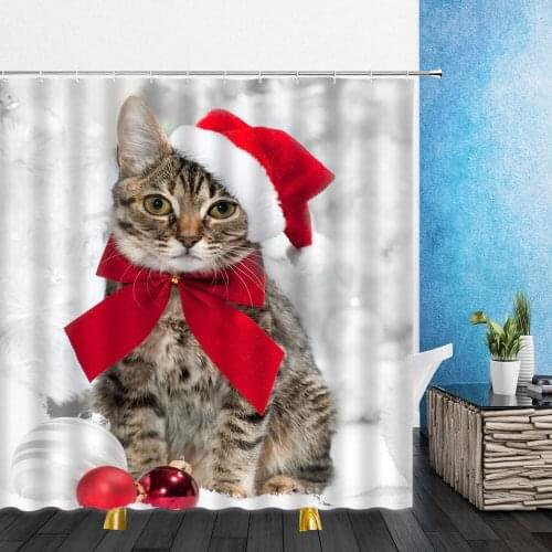 Cartoons Funny Animal Shower Curtain 3D Merry Christmas Santa Claus Waterproof Bath Curtains Bathroom Home Bathtub Bathing Set