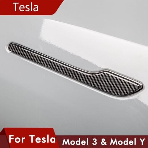 Carbon Fiber Pattern Car Door Handle Wrap Cover For Tesla Model 3 Accessories Carbon Fiber ABS Protector Sticker