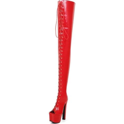 Super High Boots Women Lace-up Autumn 17cm High Heels Over the knee Boots Platform Long Stripper Fetish Shoes Lady Large Size 46