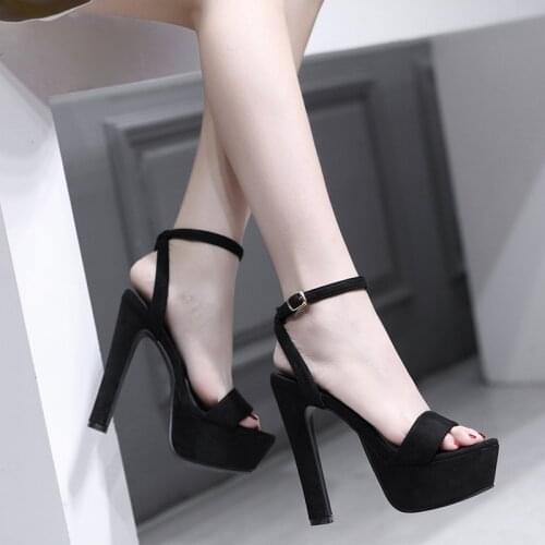 2019 Women Summer 13.5cm High Heels Thick Sandals Buckle Wing Heels Black Apricot Pumps Korean High Heels Lolita Shoes Shoes