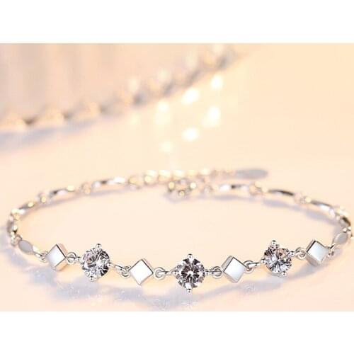 Pure 925 Sterling Silver Bracelet Luxury Diamond Zircon Charms Bracelets for Women Jewelry Real 18K White Gold Chain Bracelets