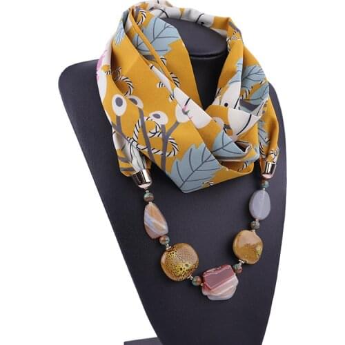 2021 womens winter scarf statement jewelry diamonds pendant necklace scarf women print chiffon scarves foulard femme