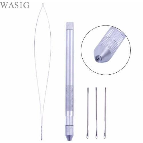 1 Set Hair Extension Tools Knitting Needles New 3x Hooking Ventilating Alum Pulling Needle + Holder KIT For Micro Ring Tool