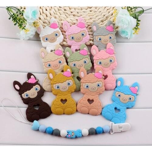 Kovict 1pc New Cute Cartoon Sheep Silicone Teether Chewing Pandent Accessories DIY Jewelry Pacifier Clip Teething Toy