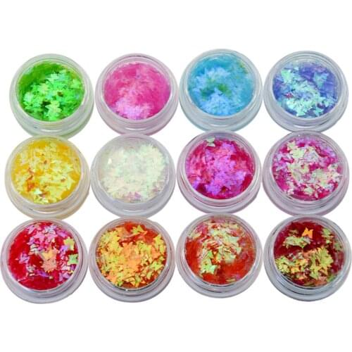 12pots/Set AB Color Nail Glitter Sequins Holographic Butterfly Flakes Shiny Nail Art Decorations Sticker Manicure Sequins Tips M
