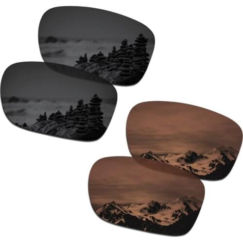 SmartVLT 2 Pairs Polarized Sunglasses Replacement Lenses for Oakley Holbrook Stealth Black and Amber Brown