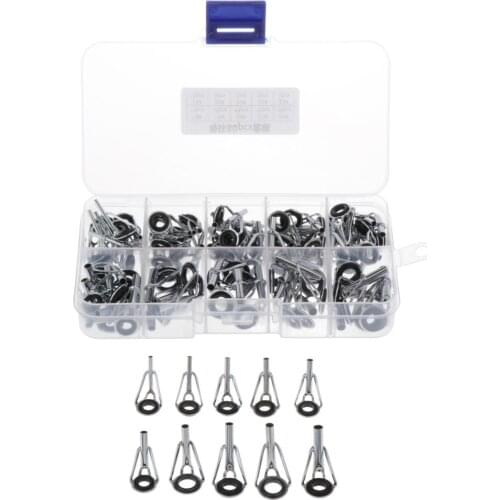 80PCS Ceramic Fishing Rod Guides Tips Top Eye Rings Line Repair Kit 10 Sizes Fishing Tips Guide Ring Repair Fishing Tool
