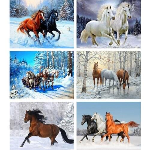 LUOVIZEM DIY Diamond Painting Horse Animal Landscape Full Square/Round Drill Mosaic Embroidery Cross Stitch Home Decor Picture