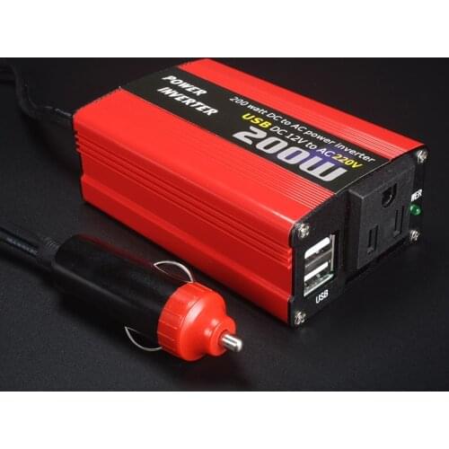 200W Car Power Inverter 12V to 110V/220V AC Converter USB Car Adapter Car Charger, Silver/Red