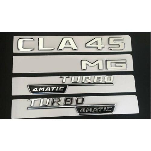 Chrome CLA45 for AMG TURBO 4MATIC Trunk Fender Badges Emblems for Mercedes