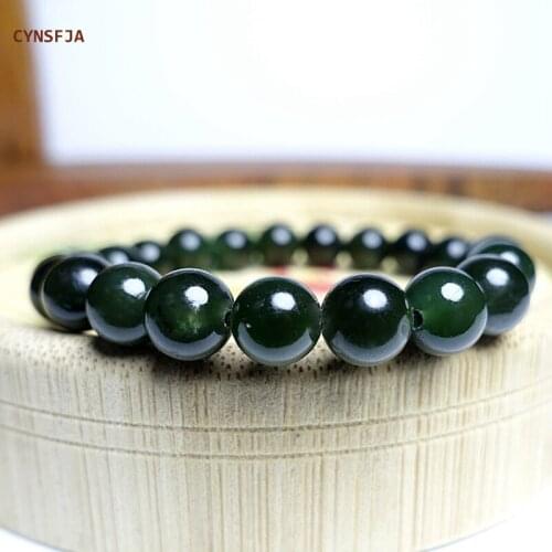 CYNSFJA New Real Certified Natural Hetian Jasper Nephrite Lucky Amulets Jade Bracelets Dark Green High Quality Birthday Gifts