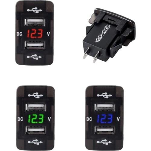 DC 12V 24V Dual USB Car Charger Socket Digital LED Voltmeter Meter Monitor Power Adapter For HONDA