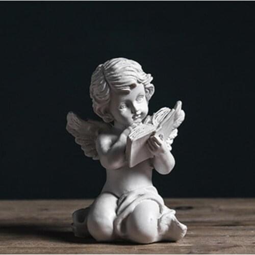 Resin Figure Cute European Retro Flower Fairy Ornaments Book Reading Angel with Wings Garden Statue Resin Angel Figurines