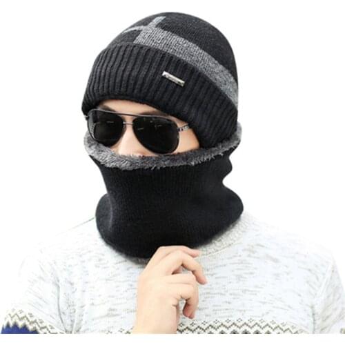 Hot Selling Ski Cap Scarf Set Warm Cotton Winter Hat Neck Scarf for Women Men Knitted Hat Bonnet Warm Cap Skullies Beanies