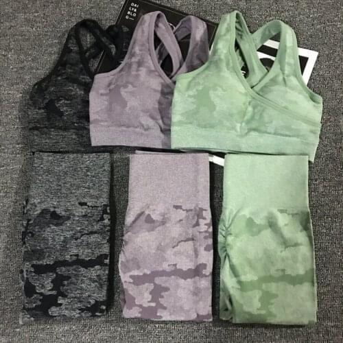 Camo Seamless Yoga Set Women Fitness Clothing Booty Yoga Leggings+High Impact Sport Bra 2 Pcs Sports Suits Women Gym Tracksuit