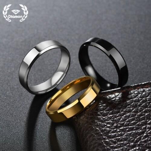 Diamon 6mm New Popular Glossy Stainless Steel Ring For Women Silver Gold Black Simple Wedding Jewelry Accessories Gift
